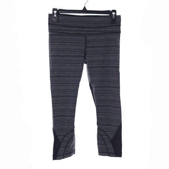 Lululemon Gray Black Back Zip Pocket Active Cropped Leggings Womens Size 6 - Picture 1 of 10